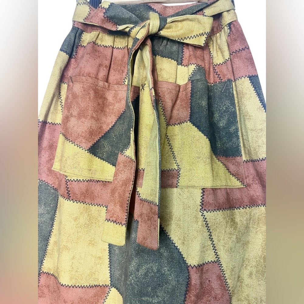 Vintage 70s Patchwork Patterned Maxi Wrap Skirt -… - image 2